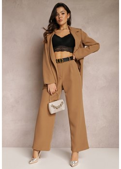 Beżowe Spodnie Szerokie High Waist Gaye ze sklepu Renee odzież w kategorii Spodnie damskie - zdjęcie 146661155
