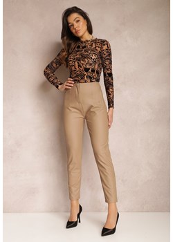 Beżowe Spodnie Cygaretki z Imitacji Skóry Tizite ze sklepu Renee odzież w kategorii Spodnie damskie - zdjęcie 146692489
