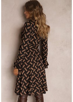 Brązowa Sukienka Koszulowa w Geometryczny Wzór Reimeza ze sklepu Renee odzież w kategorii Sukienki - zdjęcie 146727647