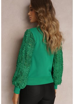 Zielony Sweter z Bufiastym Ażurowym Rękawem Fenavy ze sklepu Renee odzież w kategorii Swetry damskie - zdjęcie 146731935