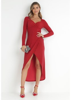 Czerwona Sukienka Kopertowa Dopasowana Hemy ze sklepu Born2be Odzież w kategorii Sukienki - zdjęcie 146806859