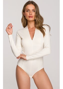 Body z dekoltem V w kolorze ecru S327, Kolor ecru, Rozmiar L, Stylove ze sklepu Primodo w kategorii Body damskie - zdjęcie 146827688