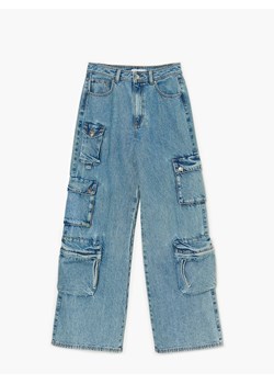 Cropp - Jeansy wide leg cargo - niebieski ze sklepu Cropp w kategorii Jeansy damskie - zdjęcie 146829489