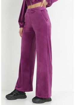 Ciemnofioletowe Spodnie Dresowe Welurowe Szerokie Colki ze sklepu Born2be Odzież w kategorii Spodnie damskie - zdjęcie 146937015