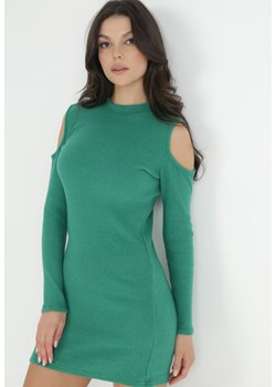 Zielona Sukienka Dzianinowa z Wycięciami na Ramionach Vathana ze sklepu Born2be Odzież w kategorii Sukienki - zdjęcie 146978485
