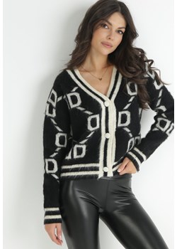 Czarno-Biały Kardigan Cathel ze sklepu Born2be Odzież w kategorii Swetry damskie - zdjęcie 146978718