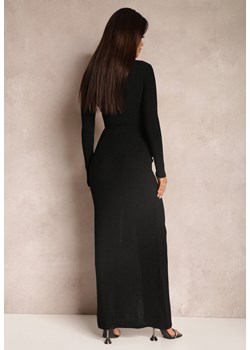 Czarna Sukienka z Kopertowym Dekoltem Błyszcząca z Marszczeniem Umoria ze sklepu Renee odzież w kategorii Sukienki - zdjęcie 146986459