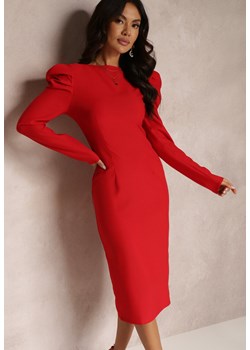 Czerwona Sukienka Taliowana z Bufiastym Rękawem Adarei ze sklepu Renee odzież w kategorii Sukienki - zdjęcie 147014696