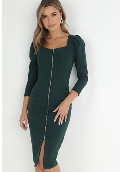 Zielona Sukienka z Kwadratowym Dekoltem i Suwakiem z Przodu Vave ze sklepu Born2be Odzież w kategorii Sukienki - zdjęcie 147025618