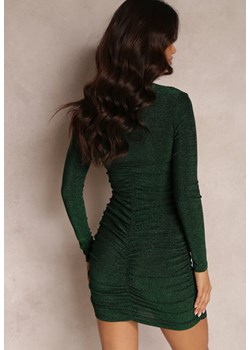 Zielona Błyszcząca Sukienka Dopasowana z Wycięciem przy Dekolcie Pheve ze sklepu Renee odzież w kategorii Sukienki - zdjęcie 147030158