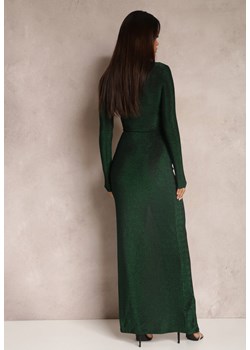 Zielona Sukienka z Kopertowym Dekoltem Błyszcząca z Marszczeniem Umoria ze sklepu Renee odzież w kategorii Sukienki - zdjęcie 147039785