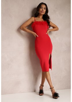 Czerwona Sukienka z Piórami Taisa ze sklepu Renee odzież w kategorii Sukienki - zdjęcie 147039989