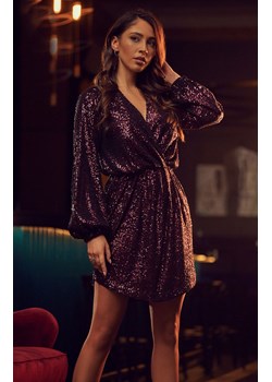 Sukienka mini z cekinami w kolorze winnym M652, Kolor winny, Rozmiar L, MOE ze sklepu Primodo w kategorii Sukienki - zdjęcie 147104785