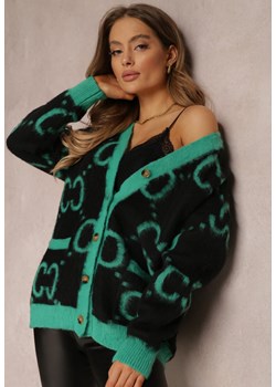 Czarno-Zielony Kardigan Oversize Elmum ze sklepu Renee odzież w kategorii Swetry damskie - zdjęcie 147143475