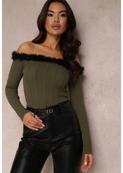 Ciemnozielona Bluzka z Piórami Serina ze sklepu Renee odzież w kategorii Bluzki damskie - zdjęcie 147143565