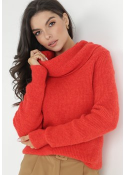 Czerwony Golf z Wełną Prążkowany Vamec ze sklepu Born2be Odzież w kategorii Swetry damskie - zdjęcie 147148695