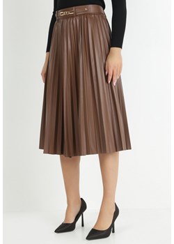 Brązowa Spódnica Plisowana z Imitacji Skóry Obono ze sklepu Born2be Odzież w kategorii Spódnice - zdjęcie 147271138