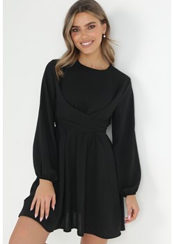 Czarna Sukienka Rozkloszowana z Gumką w Pasie Selnaedo ze sklepu Born2be Odzież w kategorii Sukienki - zdjęcie 147271246