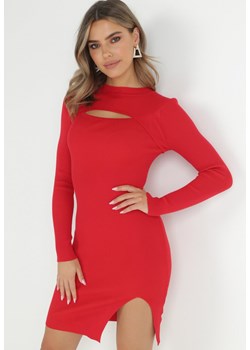 Czerwona Sukienka Dzianinowa Janniero ze sklepu Born2be Odzież w kategorii Sukienki - zdjęcie 147271316
