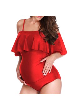 Jednoczęściowy strój kąpielowy z falbanką dla kobiet w ciąży Vitelli - Czerwony / S ze sklepu Maybella.pl w kategorii Stroje kąpielowe - zdjęcie 147292359