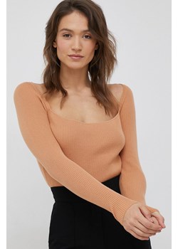 Calvin Klein sweter z domieszką wełny damski kolor pomarańczowy ze sklepu ANSWEAR.com w kategorii Swetry damskie - zdjęcie 147324725