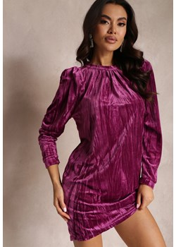 Fioletowa Sukienka Welurowa z Wycięciem na Plecach Crosoli ze sklepu Renee odzież w kategorii Sukienki - zdjęcie 147417885