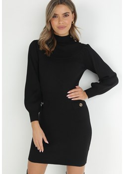 Czarna Sukienka Sweterkowa z Prążkowanej Dzianiny Kemala ze sklepu Born2be Odzież w kategorii Sukienki - zdjęcie 147507879