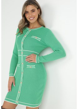 Zielona Sukienka Dzianinowa z Guzikami Mikes ze sklepu Born2be Odzież w kategorii Sukienki - zdjęcie 147508159
