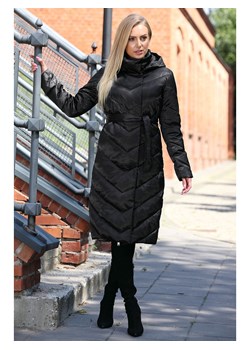 Puchowy płaszcz z paskiem Perso ze sklepu Eye For Fashion w kategorii Płaszcze damskie - zdjęcie 147577527