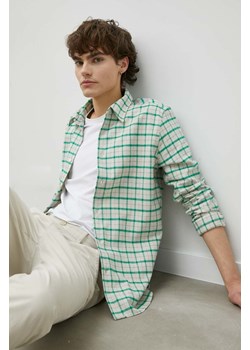 Samsoe Samsoe koszula bawełniana męska kolor zielony regular z kołnierzykiem klasycznym ze sklepu ANSWEAR.com w kategorii Koszule męskie - zdjęcie 147595865