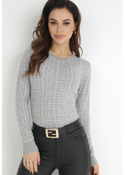 Szary Sweter w Geometryczny Wzór Chliphe ze sklepu Born2be Odzież w kategorii Swetry damskie - zdjęcie 147636327