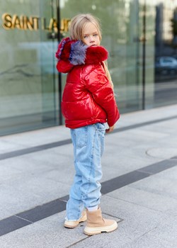 Convers Dwustronna Kurtka Jenot Puch Kolor Red ze sklepu Ligari w kategorii Kurtki dziewczęce - zdjęcie 147679549