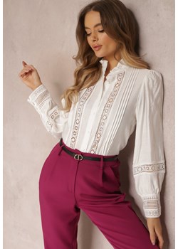 Biała Koszula ze Stójką i Koronką Phaeninca ze sklepu Renee odzież w kategorii Koszule damskie - zdjęcie 147754915