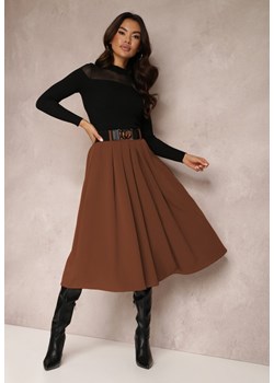 Ciemnobrązowa Spódnica Rozkloszowana z Paskiem Tenga ze sklepu Renee odzież w kategorii Spódnice - zdjęcie 147779396