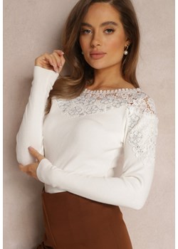 Biały Sweter z Koronkowym Dekoltem Nepha ze sklepu Renee odzież w kategorii Swetry damskie - zdjęcie 147797779