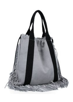 Torebka Skórzana Shopper Bag w stylu Boho renomowanej firmy Vittoria Gotti Jasno Szara (kolory) ze sklepu torbs.pl w kategorii Torby Shopper bag - zdjęcie 147809275