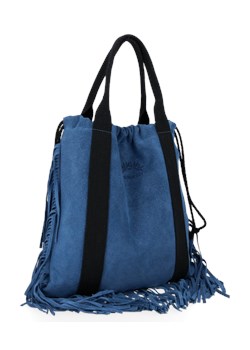 Torebka Skórzana Shopper Bag w stylu Boho renomowanej firmy Vittoria Gotti Jeansowa (kolory) ze sklepu torbs.pl w kategorii Torby Shopper bag - zdjęcie 147809908