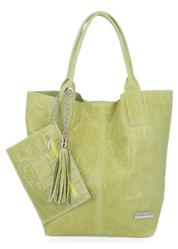Włoskie Torebki Skórzane Shopper Bag renomowanej firmy Vittoria Gotti Limonka (kolory) ze sklepu torbs.pl w kategorii Torby Shopper bag - zdjęcie 147810377