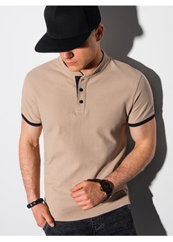 T-shirt męski polo bez kołnierzyka - beżowy V5 S1381 ze sklepu ombre w kategorii T-shirty męskie - zdjęcie 147859375