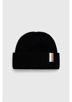 BOSS czapka wełniana kolor czarny wełniana ze sklepu ANSWEAR.com w kategorii Czapki zimowe męskie - zdjęcie 147863836