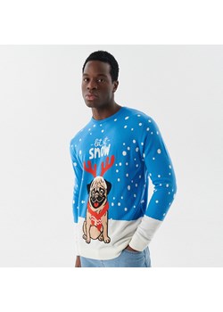 Cropp - Świąteczny sweter z mopsem - Niebieski ze sklepu Cropp w kategorii Swetry męskie - zdjęcie 147864106