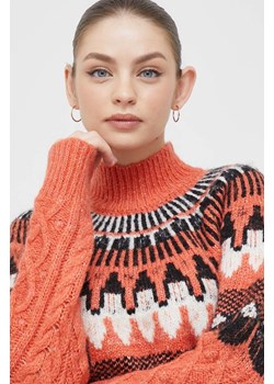 Vero Moda sweter damski kolor pomarańczowy z półgolfem ze sklepu ANSWEAR.com w kategorii Swetry damskie - zdjęcie 147872228