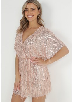 Różowa Sukienka Kopertowa z Cekinami i Ozdonymi Nitkami Mini Dolni ze sklepu Born2be Odzież w kategorii Sukienki - zdjęcie 147902326