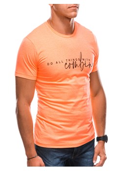 T-shirt męski z nadrukiem 1725S - pomarańczowy ze sklepu Edoti w kategorii T-shirty męskie - zdjęcie 147907526