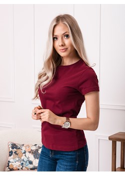 T-shirt damski basic 001SLR - burgundowy ze sklepu Edoti w kategorii Bluzki damskie - zdjęcie 147909008