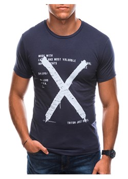 T-shirt męski z nadrukiem 1728S - ciemnoniebieski ze sklepu Edoti w kategorii T-shirty męskie - zdjęcie 147909046