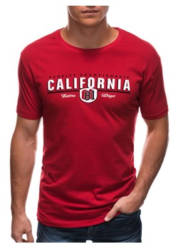 T-shirt męski z nadrukiem 1456S - czerwony ze sklepu Edoti w kategorii T-shirty męskie - zdjęcie 147909686