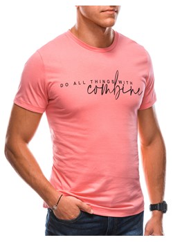 T-shirt męski z nadrukiem 1725S - różowy ze sklepu Edoti w kategorii T-shirty męskie - zdjęcie 147910109