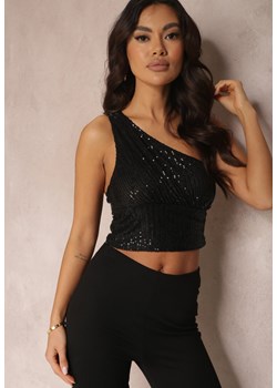 Czarny Asymetryczny Top z Cekinami Birlo ze sklepu Renee odzież w kategorii Bluzki damskie - zdjęcie 147914046