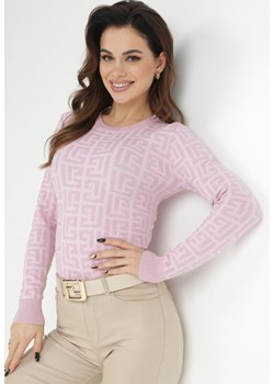 Różowy Sweter w Geometryczny Wzór Chliphe ze sklepu Born2be Odzież w kategorii Swetry damskie - zdjęcie 147952395